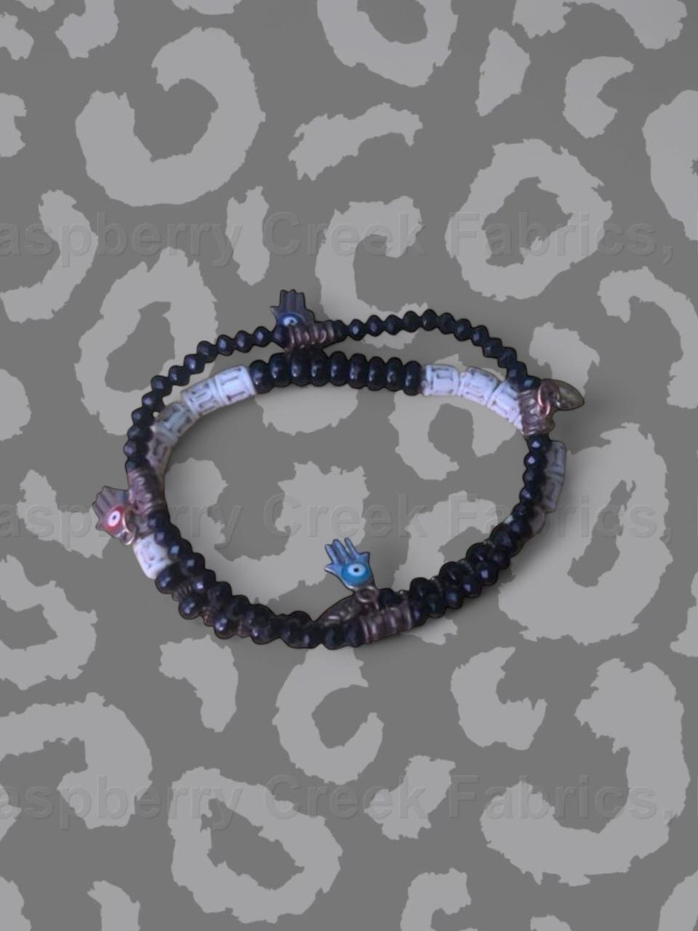 Boho Black Beaded Hamsa Charm Bracelet - Unbranded